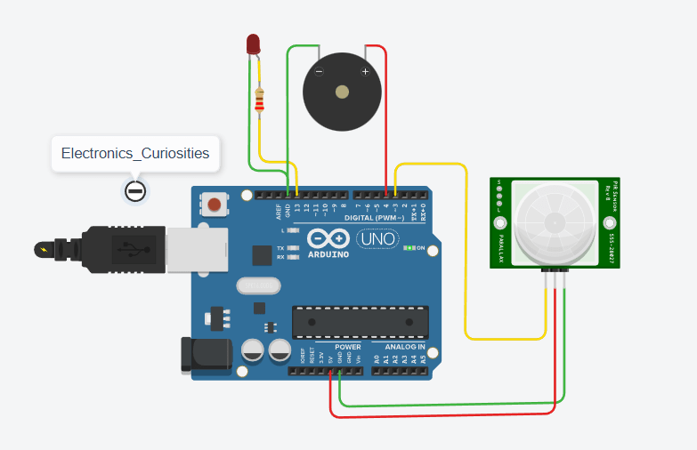 Motion detection with alarm alert and LED Indication Circuit Diagram