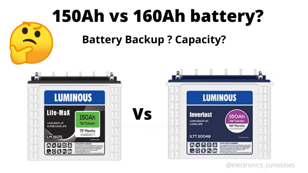 How to check capacity of solar battery? How much back up time will my inverter provide If i use 150Ah and 160Ah battery?