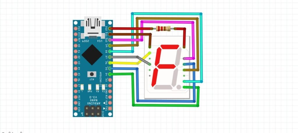 Connection for seven segment display to Arduino Nano with code