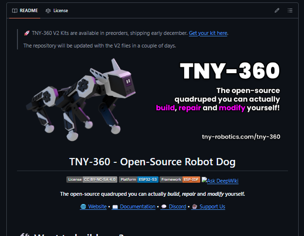 TNY-360: Build Your Own Open-Source Robot Dog With ESP32-S3